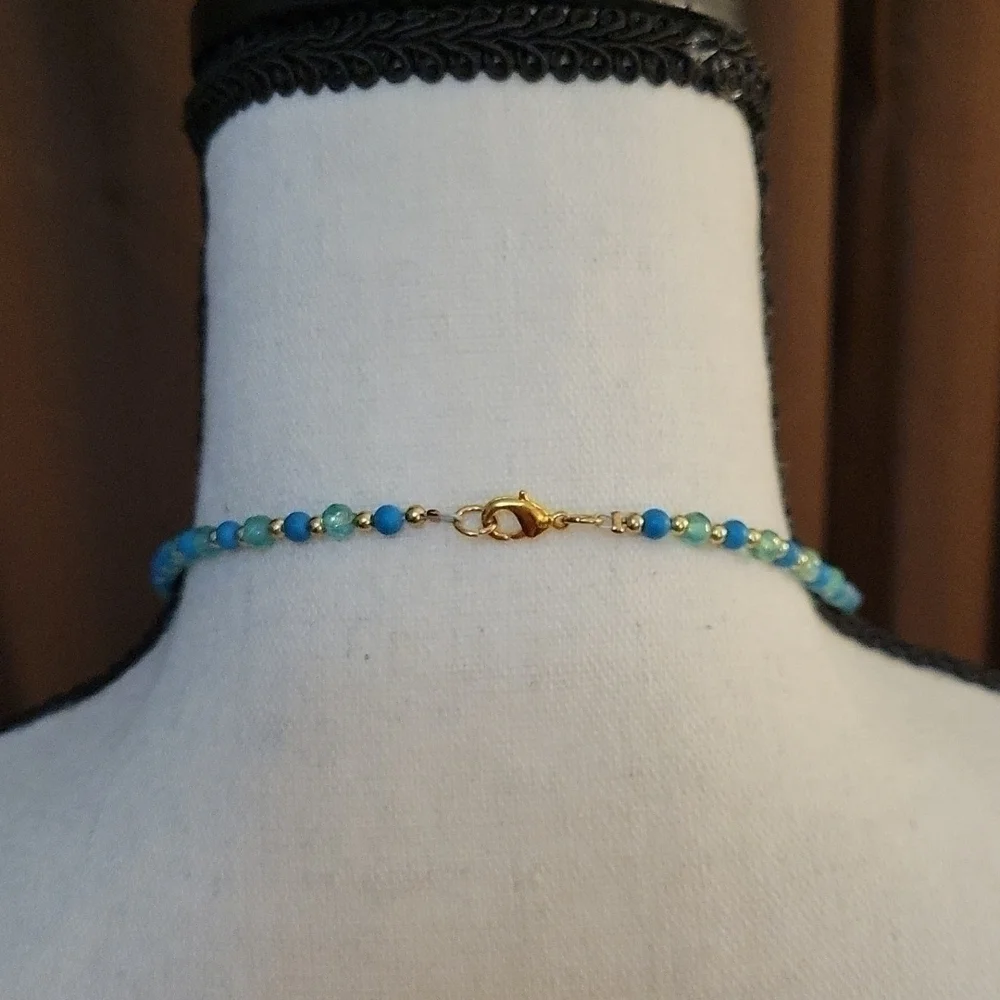 Handmade Howlite Beaded Rhinestone Peacock Feather Pendant Castlecore Necklace
